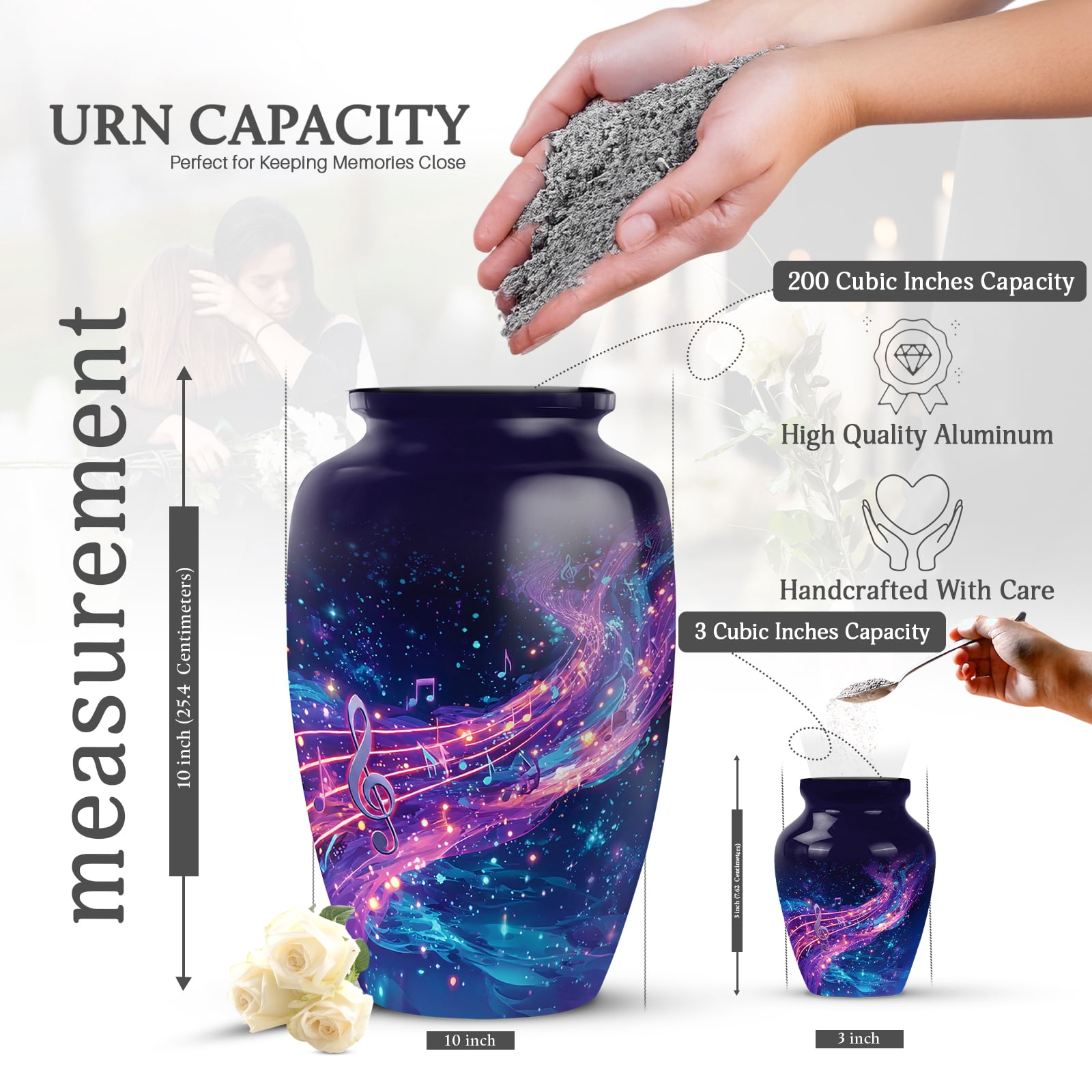 KARYLIZ Music Cremation Urn For Ashes For Women, Large Purple Funeral Urns For Human Ashes Adult Man, Musical Night Sky Small Urns For Keepsake, Burial Urn for Male (10 Inch & 3 Inch, Set of 5)
