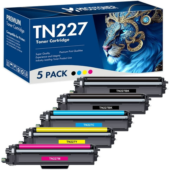 MICOTONER 5-Pack Compatible Toner Cartridge for Brother TN-227BK TN-227 Work with HL-L3210CW HL-L3230CDW HL-L3270CDW MFC-L3710CW MFC-L3750CDW MFC-L3770CDW Printer (2*Black,Cyan,Magenta,Yellow)