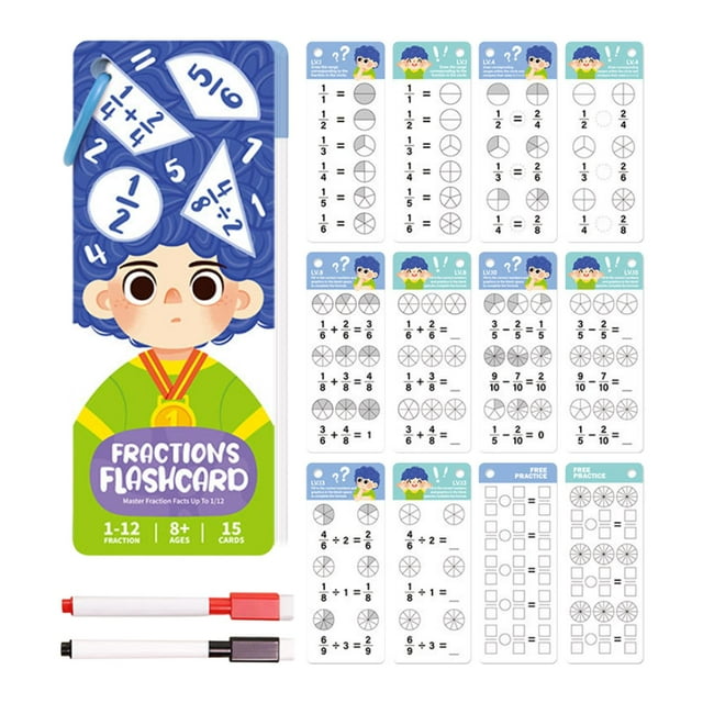 lionlar Cartes Flash de Mathématiques pour Enfants Jeux Interactifs Éducation Précoce Cartes Effaçables à Sec Fraction