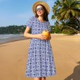 thumbnail image 4 of Fotbe Blue And White Porcelain Chinaware Vestido Largo de Moda para Mujer, Vestido Tipo Camiseta con Manga Corta y Estilo Casual a Rayas y Bloques de Color, 4 of 6