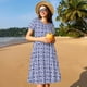 thumbnail image 4 of Fotbe Blue And White Porcelain Chinaware Vestido Largo de Moda para Mujer, Vestido Tipo Camiseta con Manga Corta y Estilo Casual a Rayas y Bloques de Color, 4 of 6