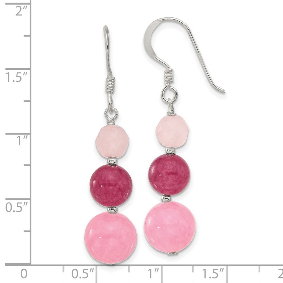 925 Sterling Silver Pink Rose Strawberry Quartz Shepherd Hook Earrings 46.5x10.2mm Wide Stud Earring for Women
