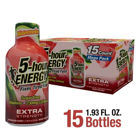 (exp 07/2027) 5-hour energy shot extra strength watermelon dietary supplement mega pack 1.93 fl oz 15 count