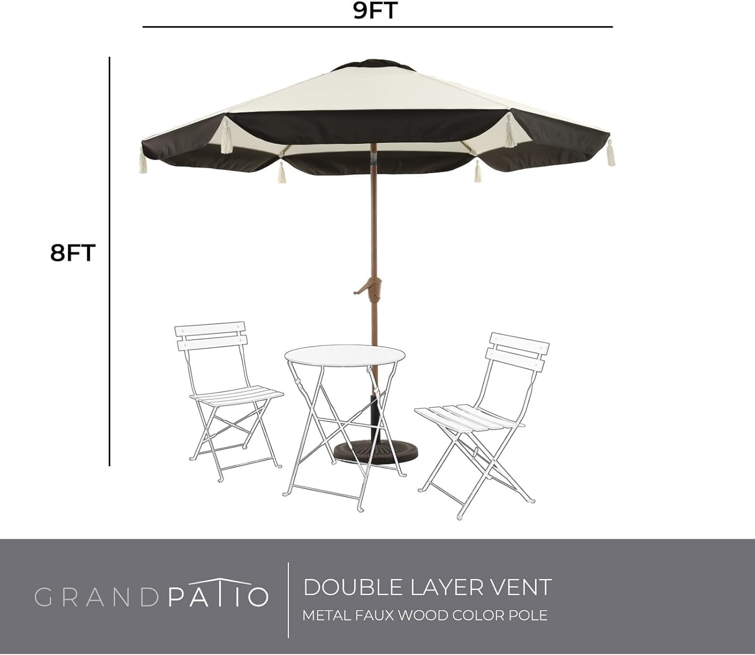 GRANDPATIO Ourdoor 9 ft Patio Umbrella with Fringe Tessels Market Umbrella & Push Button Tilt & Crank