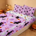 thumbnail image 3 of Homewish Cartoon Witch Cat Zipper Full Size Comforter Sets with Fitted Sheet and 2 Pillowcases for Girls, Halloween Spooky Animal Zipper Bedding Set, Light Lavender, Pumpkin Bat Reversible, 3 of 7