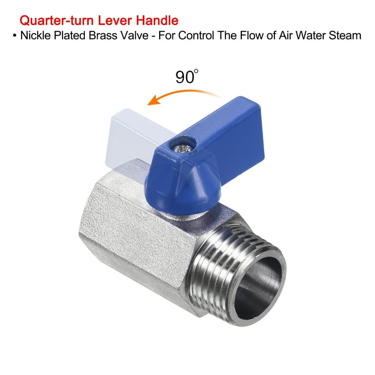 10 Pack Mini Ball Valve - 1/2" Male X Female NPT, Chrome Plated Brass, 450 PSI (Bulk Set)