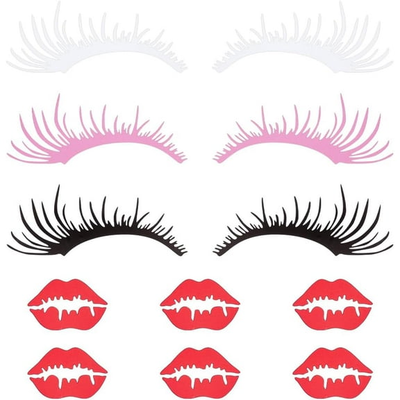 6 Sets 3 Colors Eyelash Car Stickers with 6Pcs Red Lip Car Decals Pink Car Headlight Stickers Black Clear Car Window Bumper Stickers Waterproof Self Adhesive Decals for Car Decoration for DIY