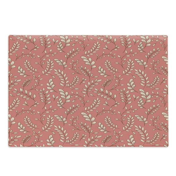 Coral Cutting Board, Leaves on Branches Botanical Theme Foliage Forest Curvy Twigs Seasonal Nature, Decorative Tempered Glass Cutting and Serving Board, Large Size, Coral Peach Black, by Ambesonne