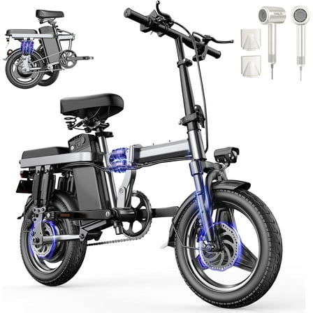 AVBDJOY 14" Electric Bike for Adults, Folding Ebike with 700W Peak Motor, Up to 25MPH Speed, 32Miles Max Range, 48V 15AH Electric Bicycle with Removable Battery & Fat Tires