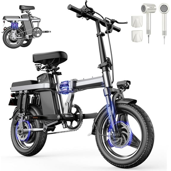 AVBDJOY 14" Electric Bike for Adults, Folding Ebike with 700W Peak Motor, Up to 25MPH Speed, 32Miles Max Range, 48V 15AH Electric Bicycle with Removable Battery & Fat Tires