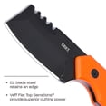 thumbnail image 2 of CRKT Razel Compact Everyday Carry Fixed Blade Knife with Sheath: D2 Steel Veff Flat Top Serrations Blade, Orange G10 Handle, Molded Sheath, 4036ER, 2 of 6