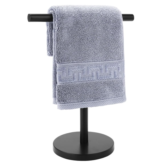 T-Shape Bath Hand Towel Holder Stand, Stainless Steel Free Standing Hand Towel Rack, for Bathroom Kitchen & Countertop, Matte Black