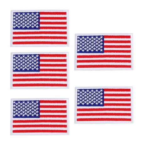 5pcs Fashion American Flag Tape Creative Embroidery Sticky Patches Clothes Collar Sticky Sticker (White Flag)