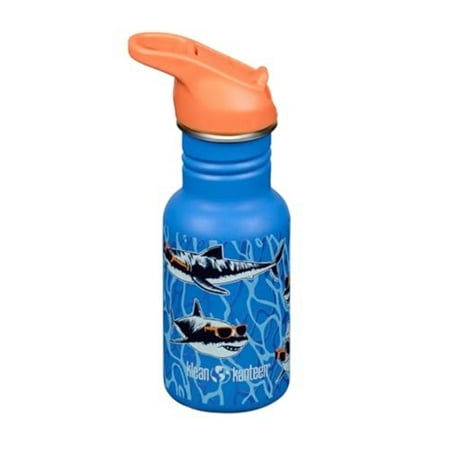 Klean Kanteen 12 oz Classic Kid's Water Bottle with Flip Seal Sport Cap & Straw - 100% Leakproof Cap - Durable Stainless Steel Material - Lightweight & Easy-Grip - BPA-Free - Sharks in Shades