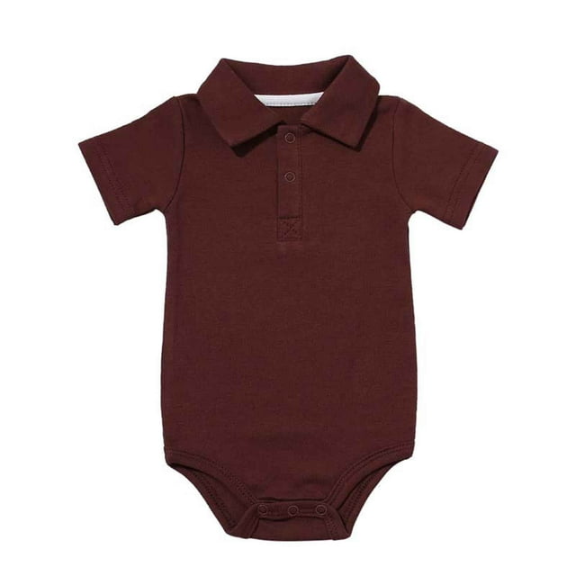 MIASHUI Barboteuse pour Bébé à Manches Courtes, Col Polo, Tenue de Petit Gentleman, Brun, 12-18 Mois