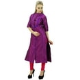 thumbnail image 2 of Phagun Women's Straight Magenta Dupion Kurti With Band Collar Casual Clothing-8, 2 of 7