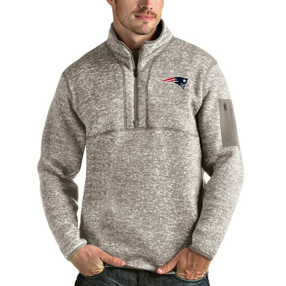 Men's Antigua Oatmeal New England Patriots Fortune Quarter-Zip Pullover Jacket