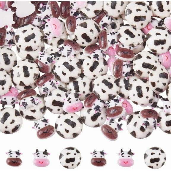1 Box 120Pcs 3 Styles Animal Resin Flatback Charms Cow Cabochons Cute Cattle Head Round White Black Milk Cows Cabochon for Jewelry Making Scrapbooking Embellishments Phone Case DIY Crafts Colorful