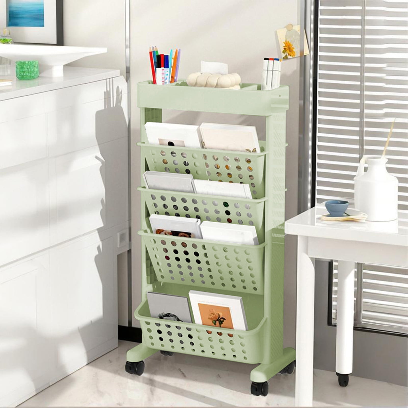 Tupukom 4-Tier Rolling Utility Cart Laundry Room Bathroom Organizers and Storage Office Shelves for Art Craft Diaper Bedside Snack,Green,Furniture