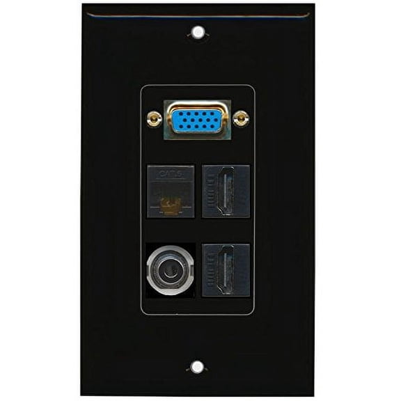 RiteAV (1 Gang Decorative Svga 3.5mm 2 HDMI Cat6 Wall Plate Black