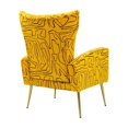 thumbnail image 4 of Accent Chair, Curved Tufted Accent Chair with Metal Gold Legs, Velvet Upholstered Arm Club Leisure Modern Chair for Living Room Bedroom Patio, Mid-Century Comfy Reading Chair, Yellow, 4 of 7