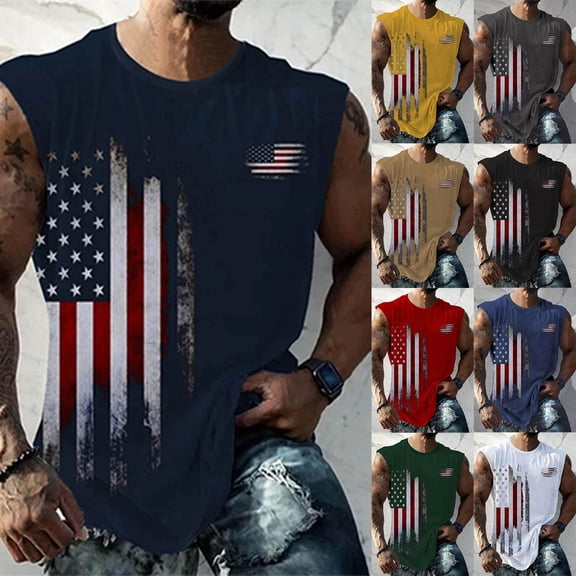SOFTCCLO America 250 Merchandise Men Sleeveless Crewneck Patriotic Graphic Tank Top Summer Loose Casual Daily Wear Army Green XXL