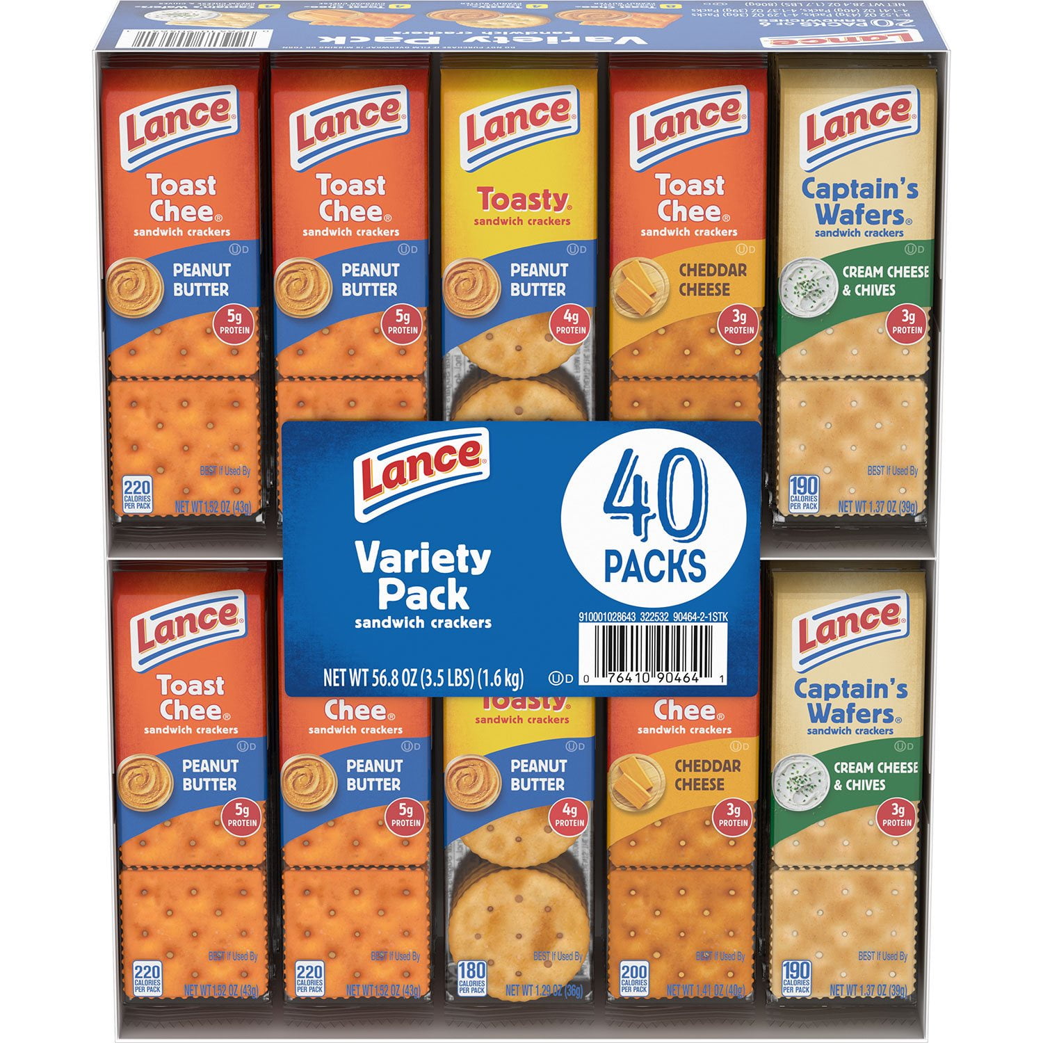 Lance Variety Pack Sandwich Crackers, Assorted Flavors Snack Packs, 40 pk. With White Bowl By OMA