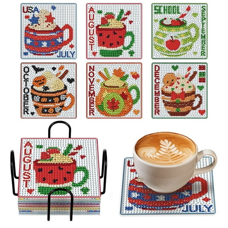 

GHUNYUN DIY Diamond Coasters Diamond Art Painting Month Creative Design Acrylic Home Decoration Square Coasters (Set of Six)(With Cork Pad)-July-December