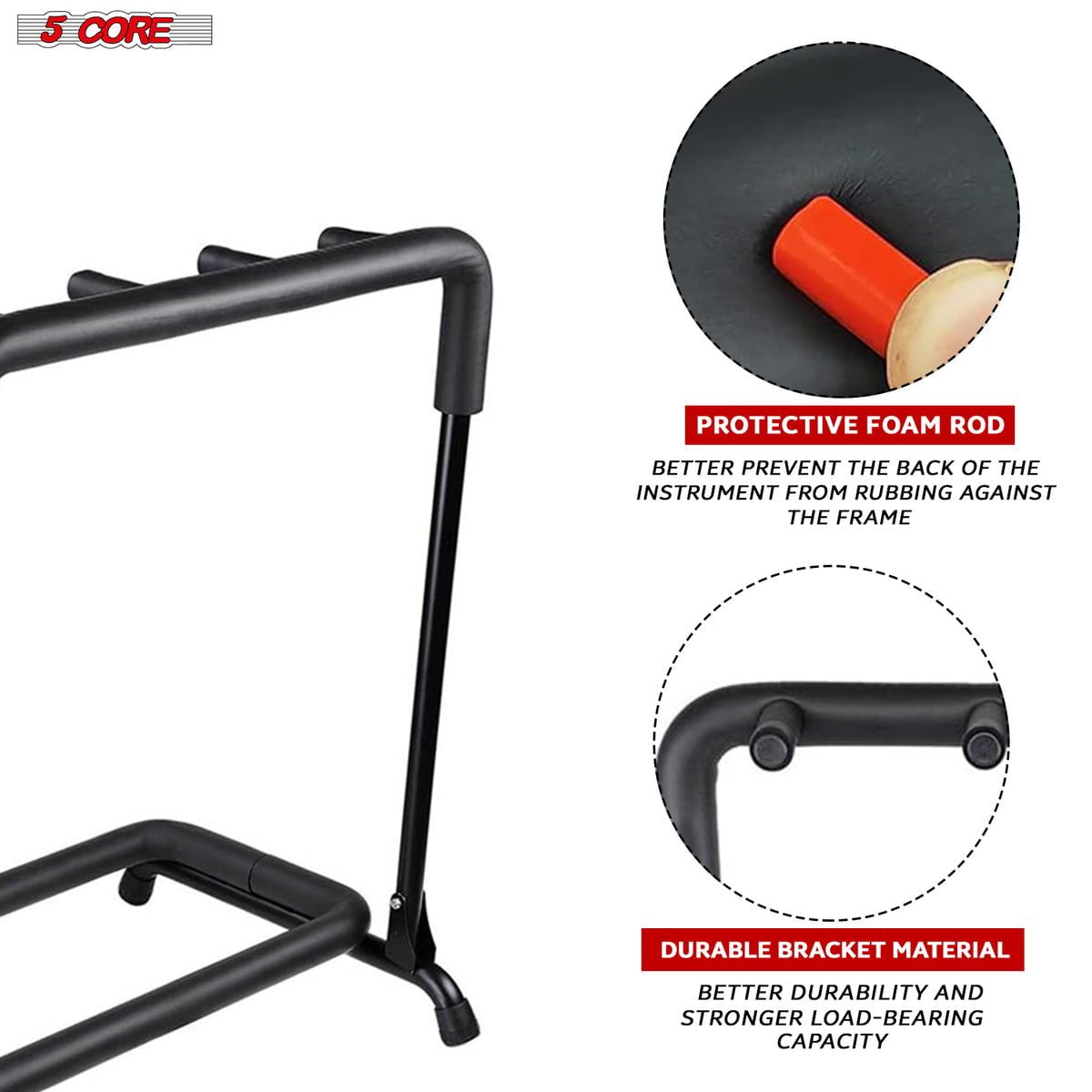 Guitar Rack 3 Slot Multi Guitar Stand Triple Display Floor Stand Safe Storage Foldable Portable for Electric Acoustic Flying V Guitars - GRack 3N1