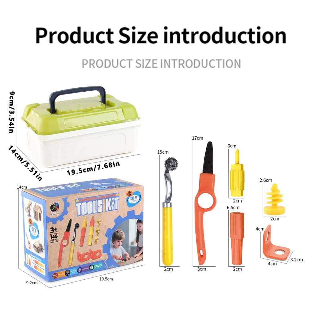 150-Piece Cardboard Construction Kit with Reusable Plastic Screws, Safe DIY Box Tools for Kids, Creative Building and Crafting Set