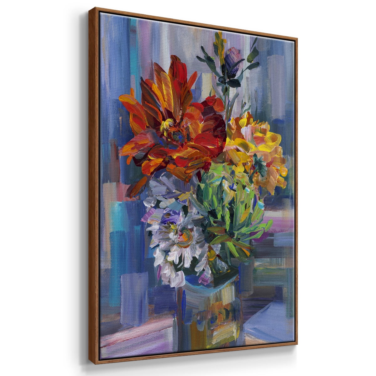 Modern Bouquet Framed Premium Gallery Wrapped Canvas - Ready to Hang - 17 x 25 - Walnut Floating Frame