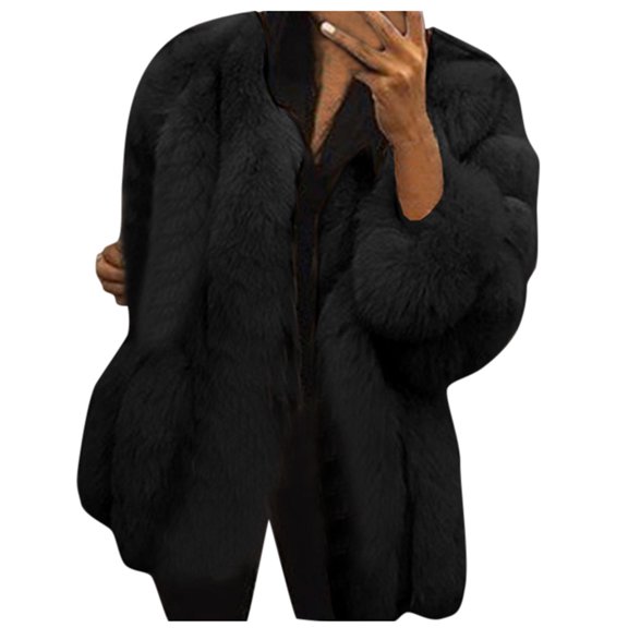 Women Plus Size Short Warm Furry Jacket Long Sleeve Outerwear