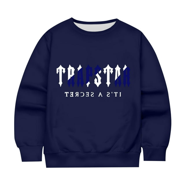 Hauts pour Enfants Trapstar Chandails en Molleton Col Rond Manches Longues Chandails en Molleton Graphiques Amples Trapstar Street Hip-hop Chandail Chandails en Molleton Garçons Filles Chandails en Molleton (Marine, 130)