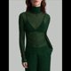 thumbnail image 5 of Top de Larga Ajustado de de Color Liso con Cuello Alto para Mujer, Camisa Transparente. Verde Oscuro XXL, 5 of 7
