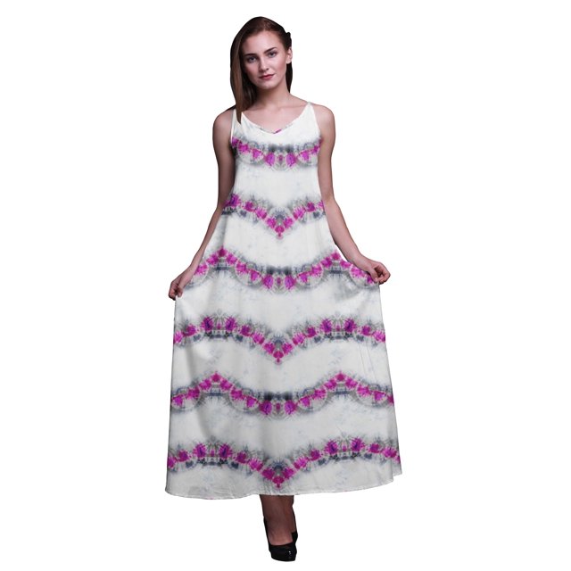 Bimba Robe Longue Maxi à Bretelles Spaghetti Réglables en Rayonne Teinture sur Nœuds Boho-TTTG