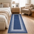 thumbnail image 2 of Garvee 2'x6' Geometric Striped Bordered Runner Rug Modern Solid Carpet, Washable Non Slip Rug for Hallway Bedroom Kitchen, Blue, 2 of 7