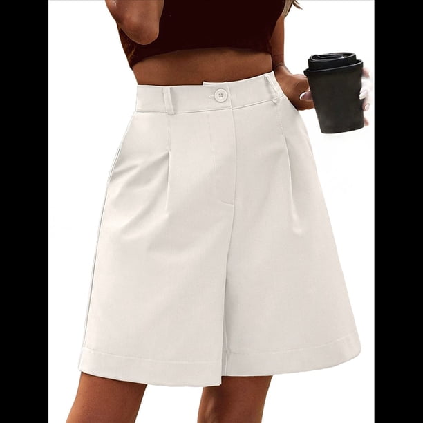 Pantalones Cortos de Verano para Mujer, con Cintura Elástica, Pierna y Hasta la Rodilla, con Bolsillos, Color , Talla L