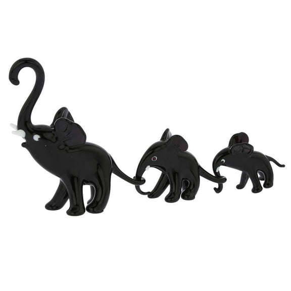 GlassOfVenice Murano Glass Elephant Family - Black