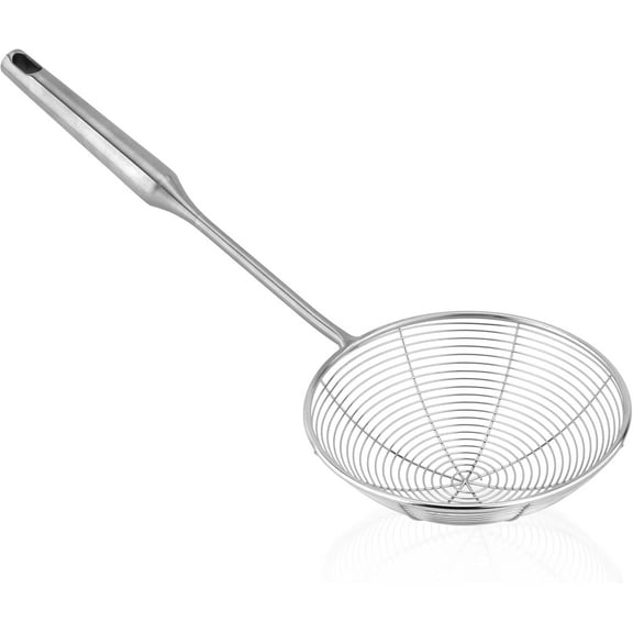 Kiibsot 304 Stainless Steel Spider Strainer Skimmer Ladle for Cooking and Frying, Kitchen Gadgets Utensils Wire Strainer Pasta Strainer Spoon, 5.4 Inch