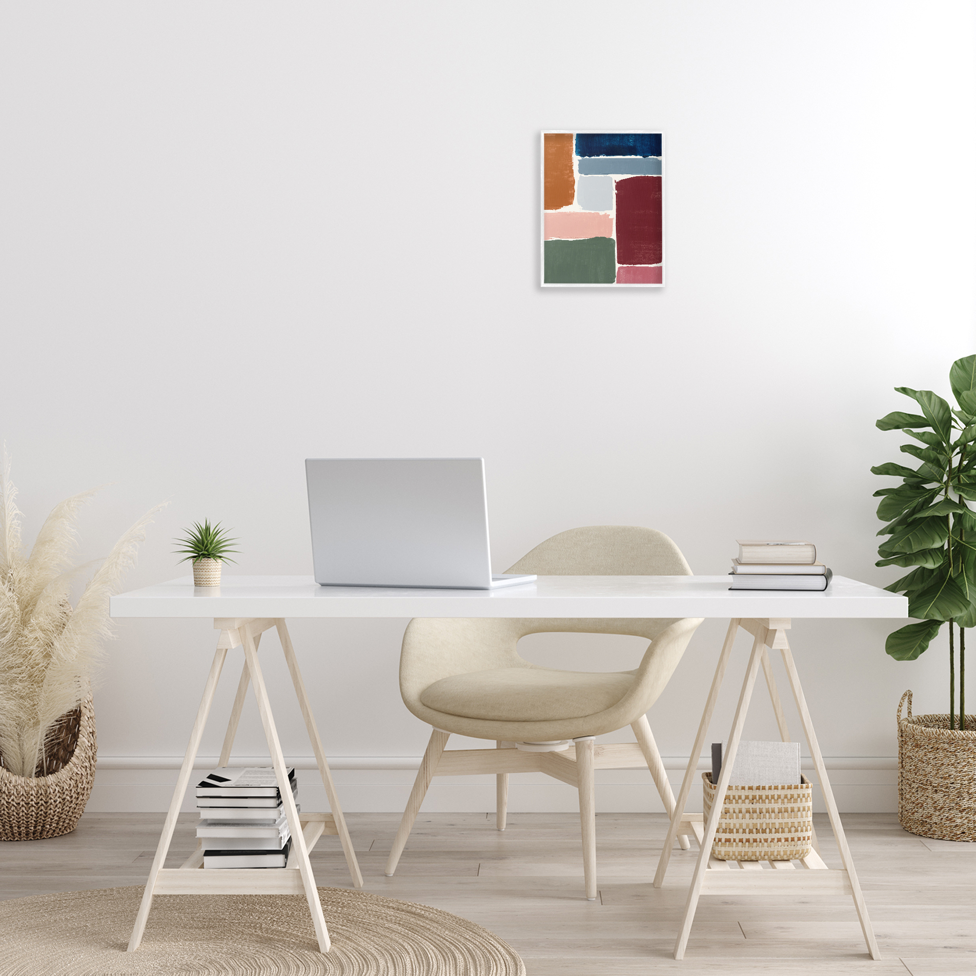 Stupell Industries Asymmetrical Shapes Pattern Abstract Painting White Framed Art Print Wall Art, 11 x 14
