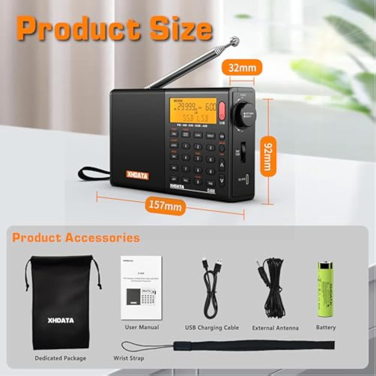 XHDATA D808 Portable Shortwave Radio, AM FM SW LW Air Band, SSB