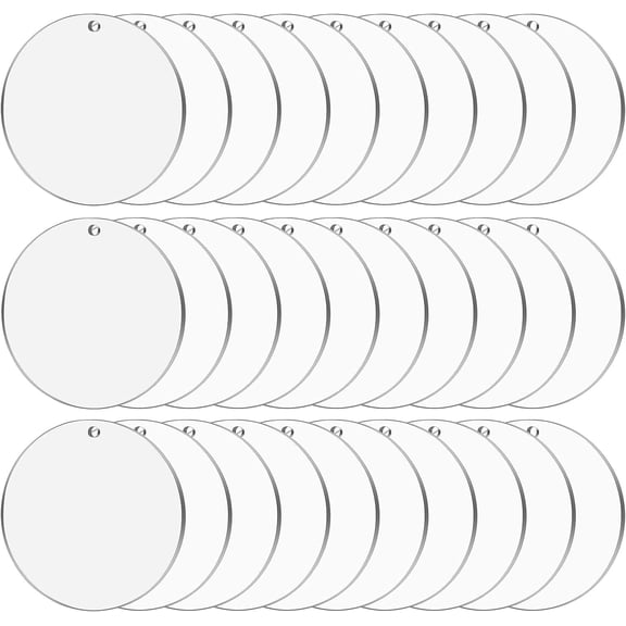 4 Inch Acrylic Ornaments Blanks, 30pcs Clear Round Acrylic Ornament Blanks, Acrylic Circle Disc Ornament Blanks with Hole for Vinyl, Christmas De