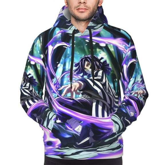 Casual Long Sleeves Sweatshirt Demon Slayer Iguro Obanai Pullover Hoodie Active Sweater Tops for Men Women Teen Medium