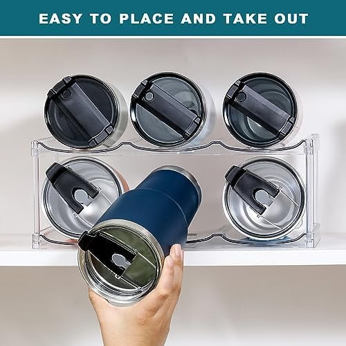 LARGER Compartment - Stackable Water Bottle Organizer Holder - for Stanley & Others' Large Tumbler - Clear Wine Rack, Cup Bottle Holder for Cabinet Home Countertop Fridge Pantry Shelf, 2 Tier Hold 6