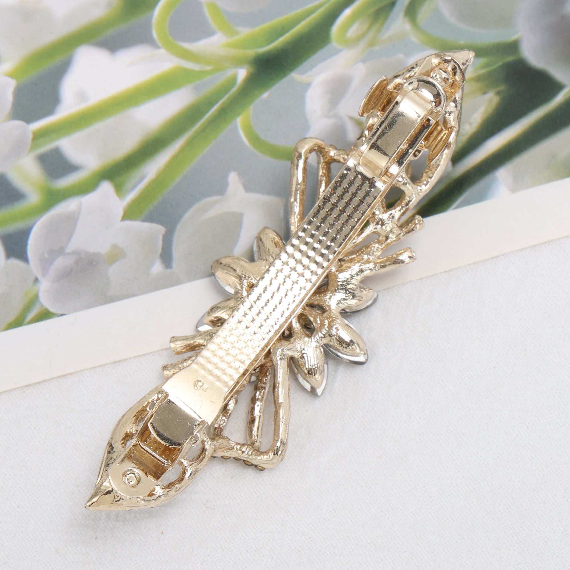 Unique Bargains Flower Rhinestone Barrettes Stylish Hair Gray