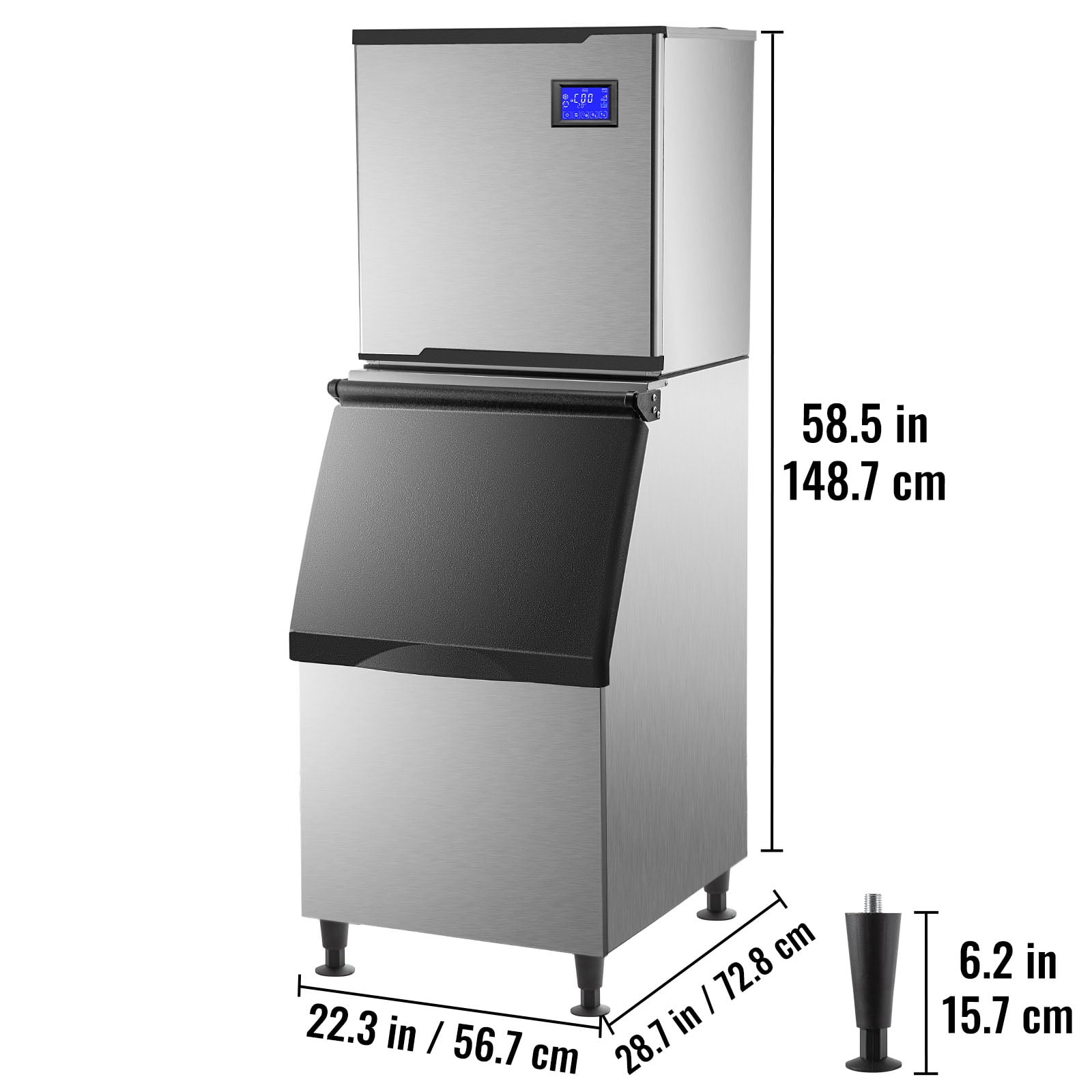 BENTISM Commercial Ice Maker Freestand Ice Cube Machine 120LBS/24H 29LBS  Storage