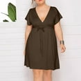 thumbnail image 4 of Women Dresses under $10! Xqxayjr Ladies Plus Size Short Sleeve Low Cut Wedding Guest Dresses Summer Wrap V Neck High Waisted Flowy Sexy Midi Sun Dresses Hide Belly Bridal Shower Dresses, 4 of 6