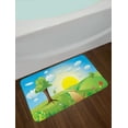 thumbnail image 2 of Country Bath Mat, Landscape of Hills Covered with Green Grass and Colorful Flowers with Sunrise View, Plush Bathroom Decor Mat with Non Slip Backing, 29.5" X 17.5", Multicolor, by Ambesonne, 2 of 2