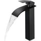 thumbnail image 2 of Grifo de baño con caño de cascada alto negro, grifos de lavabo de tocador de baño de una sola manija, grifo de recipiente para fregadero de 1 orificio, grifo de lavabo con mangueras de sumin, 2 of 4