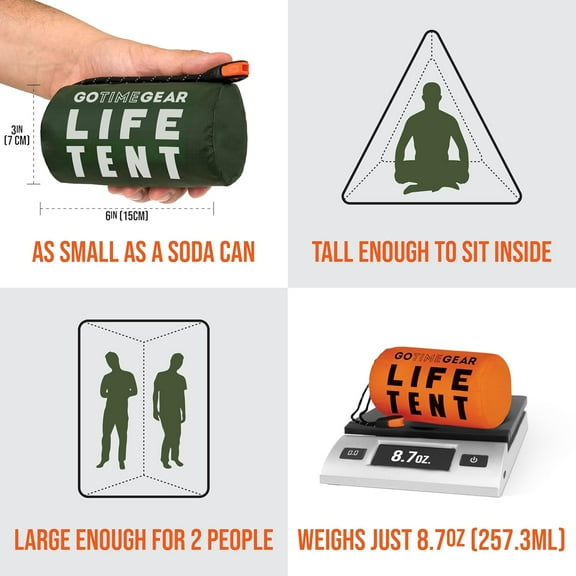 Survival Life Tent • 2 Person Mylar Emergency Shelter Tube Tent   Paracord • All-Weather Protection for Camping, Hiking, & Survival Kits • Includes Emergency Whistle